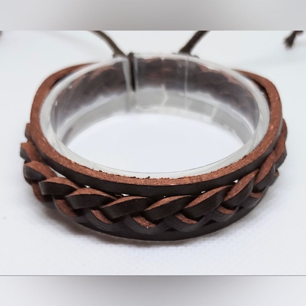 Men's bracelet leather braided brown new e89